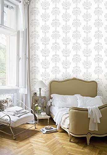 Feisoon 17.3"X118" White And Black Wallpaper Peel And Stick Wallpaper Grey Leaf Stripe Wallpaper Self Adhesive Wallpaper Removable Wallpaper Waterproof Wallpaper For Wall Furniture Cabinet Decor Vinyl #TOP6