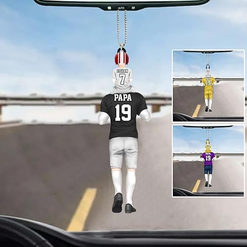 Adorno personalizado de fútbol americano para papá y niños, nombre y número personalizados, adorno en forma plana 2D, regalo para jugadores de