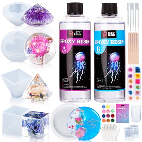 LET'S RESIN Epoxy Resin Kits and Molds Complete Set, 16oz Resin Art Kit with Silicone Molds, Pigment, Dried Flowers, Crafts for Adults, Beginners, Art Supplies for DIY Lovers, DIY Gift for Women