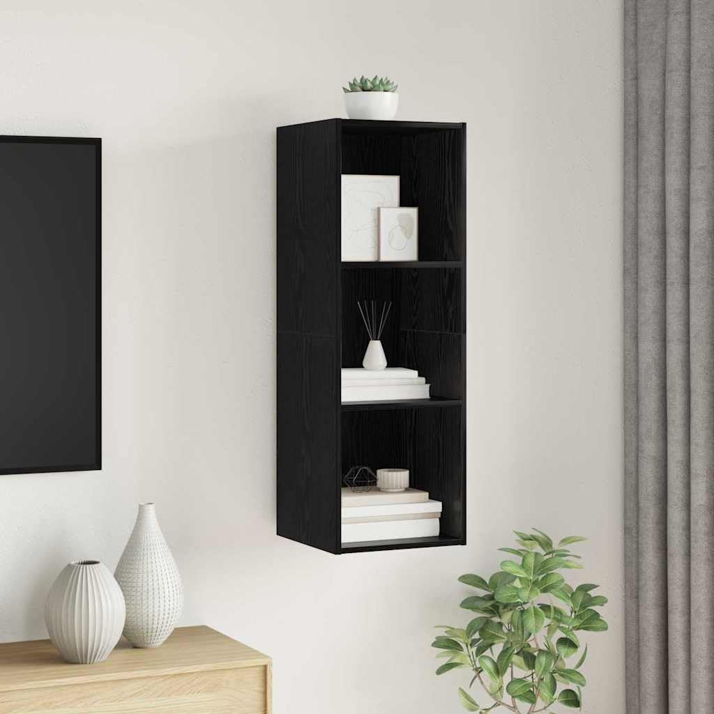 TV-Schrank Schwarz Eichen-Optik, 37x37x107 cm Holzwerkstoff, Wandmontiertes Design, Modernes Media Center für Wohnzimmer, Schlafzimmer, Flur