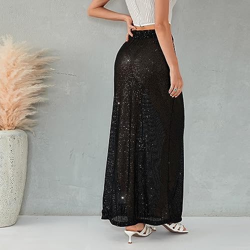 Women Y2k Sequins Long Skirts Low Waist Sparkle Party Skirts Summer Casual Cocktail Club Skirt Streetwear4