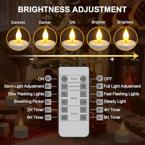 Image of PChero Rechargeable Flameless Tealight Candles with Remote & Timer, 6 Pack | Charging Base, 3D Flickering Wick, 5-Level Brightness, 42-110 Hour Runtime, for Home, Weddings, Halloween and Christmas Decor