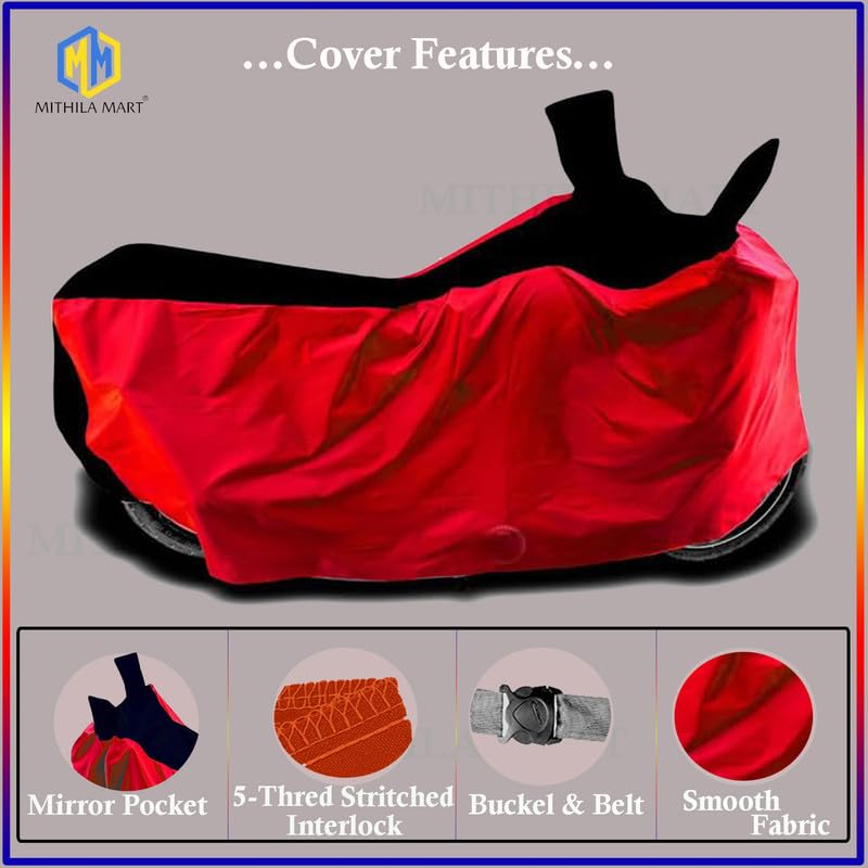 MITHILA MART-Compatible with Yezdi Adventure Slick Bike Body Cover Water Resistance Dust Proof UV-Rays Full Body Protection (Black & Red) 1
