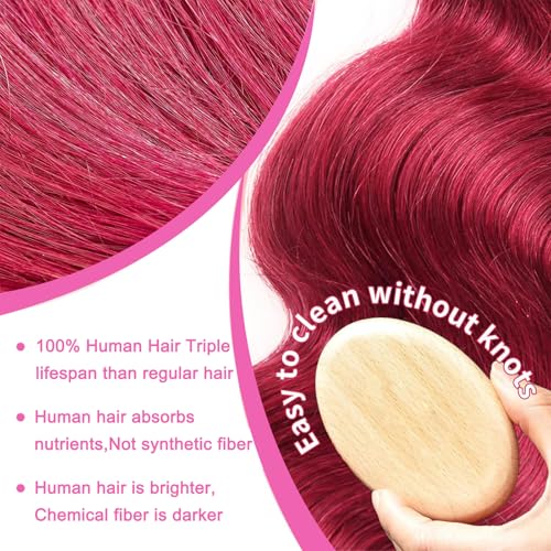 Image of 30 Inch 99j Burgundy Lace Front Wigs Human Hair 13x4 HD Transparent Wine Red Burgundy Body Wave Human Hair Lace Front Wigs for Women 180 Density Pre Plcked Human Hair Lace Frontal Wig with Baby Hair