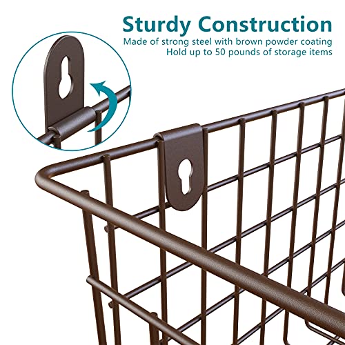 Marafansie [Extra Large Wire Basket 4-Pack Hanging Wall Organizer Cabinet Storage Basket Wall Mounted Shelves Rustic Farmhouse Decor For Home Kitchen Bathroom, Brown #TOP2