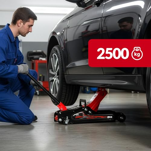 LEHMANN Hydraulischer Wagenheber 2,5T, Hubhöhe 85-360 mm, 360° Rollen, 2 Gummiauflage,...