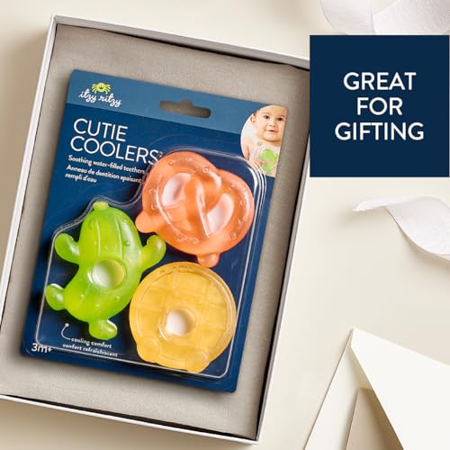 Image of Itzy Ritzy Water-Filled Teethers - Cold Cutie Coolers Textured On Both Sides to Massage Sore Gums & Emerging Teeth - Can Be Chilled in Refrigerator, Set of 3 Silly Foods Teethers