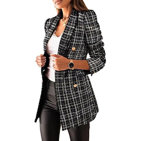 Soulolo Damen Blazer Elegant Damen Cardigan Freizeit Business Jacke Revers Büro Business Formal Blazer Slim Fit Langärmelig Outwear Cover