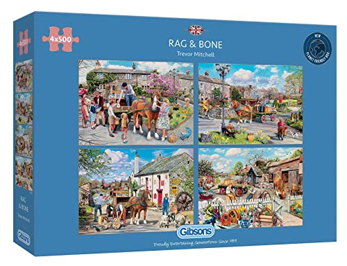 Rag & Bone 4x500 Piece Jigsaw Puzzle | Multi-Puzzle | Sustainable Puzzle for Adults | Premium 100% Recycled Board | Great Gift for Adults | Gibsons Games