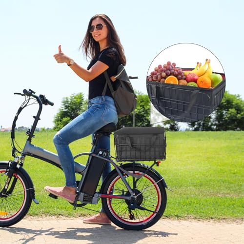 Fahrradkorb Hinten Fahrradkörbe stabil faltbar Fahrradkorb mit Gepäcknetz Hundekorb Fahrrad Hinten für Gepäckträger, Bike Basket aus Metall (Fahrradkorb mit Tasche)