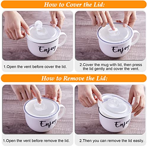 Dayyet Farmhouse Soup Mugs With Handle And Vented Lid, 26 Oz Jumbo Coffee Mugs, Ceramic Mugs For Cereal, Noodles, Ramen, Pasta And Salad, Dishwasher And Microwave Safe, Set Of 2, White #TOP4