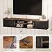 Floating TV Stand with Doors, 63'' Farmhouse Floating TV Shelf for TVs up to 80 Inch, 2 Tier Wall Mounted TV Stand, Floating Entertainment Center, TV Floating Cabinet for Living Room, Bedroom, Black