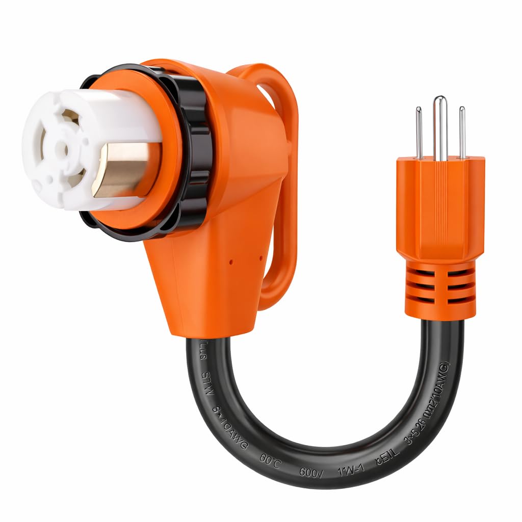 RV 50 Amp to 110 Adapter with Locking Connector, 5-15P to SS2-50R
