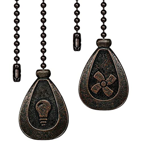 Image of Ceiling Fan Decorative Ornaments 12in Walnut Black Color Pendant Pull Chain Fan Extension 2 Pcs (Copper Chain)