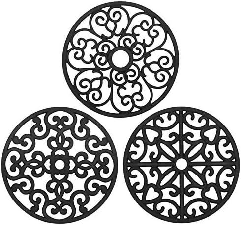 CHEFBEE 3PCS Silicone Trivet Mat - Trivets for Hot Dishes, Table, Countertop, Non-Slip Heat Resistant Modern Kitchen Trivets, Teapot Trivet - Flexible Black Trivet Set