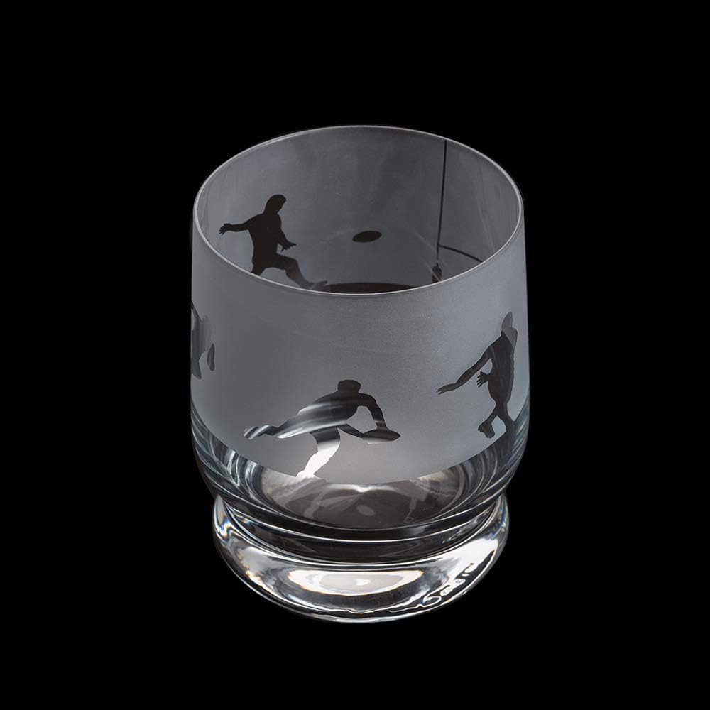 Dartington Crystal Aspect Rugby Scene Tumbler, Single | Rugby Tumbler Glass | 100mm | 350ml | A Rugby Scene is Wrapped Around The Rim of The Glass|...