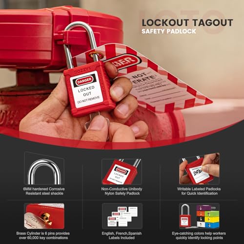Image of Lockout Tagout Locks 12-Pack|OSHA Red Loto Locks Keyed Different|2 Keys /Lock for Industrial Machinery & Electrical Panels|Chrome Steel & Laser Coding