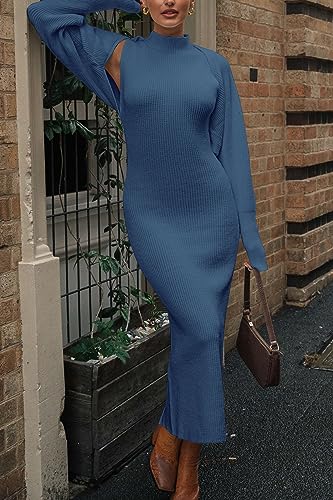 PRETTYGARDEN Women's Fall 2 Piece Outfits Knit Long Sleeve Cropped Cardigan Pullover Sweater Maxi Dress Sets Winter Clothing