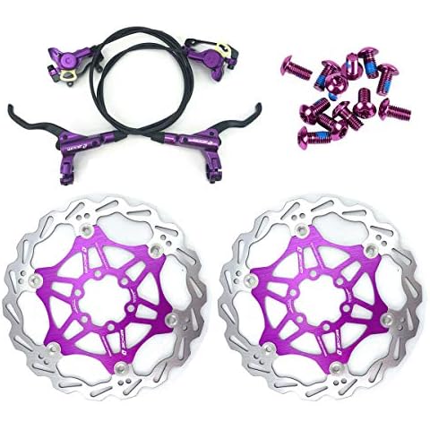 NYK Zoom Hydraulic Disc Brakes Mountain Bike Sets MTB Front & Rear Set with Floating Disc Rotor 160mm & Color Bolts (Purple) Cover