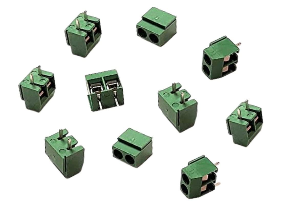 MEKtronics 10 Pcs Terminal Block Wire Connector PCB Mount 5mm Pitch 2 Pin Screw Terminal Block Connector PBT YX-126 Connector 14-22 AWG AC 300V, 10A