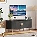 DHH 55 Inch Mid Century Modern TV Stand with Power Outlet for TVs up to 60 Inch, Entertainment Center with Storage and Adjustable Shelves, Media Console with Sliding Doors for Living Room(Black)