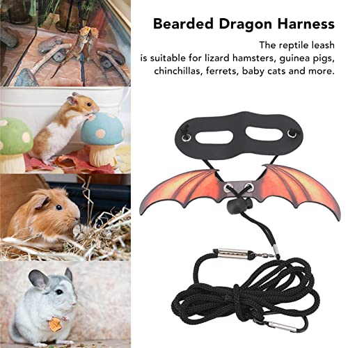 Bartagame-Leine, Weiches Leder, Fledermausflügel, Drachengeschirr, Fledermausflügel, Melone, Sicherheits-, Verstellbare Leder-Haustier-Eidechsenleine für Halloween, Feiertage, Partys, Fotoshootings