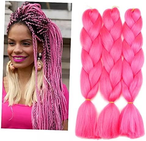 Lisshow Braiding Hair 24inch 100g Synthetic Jumbo Braids Hair Extensions High Temperature Fiber 3Piece/Lot (Hot Pink)