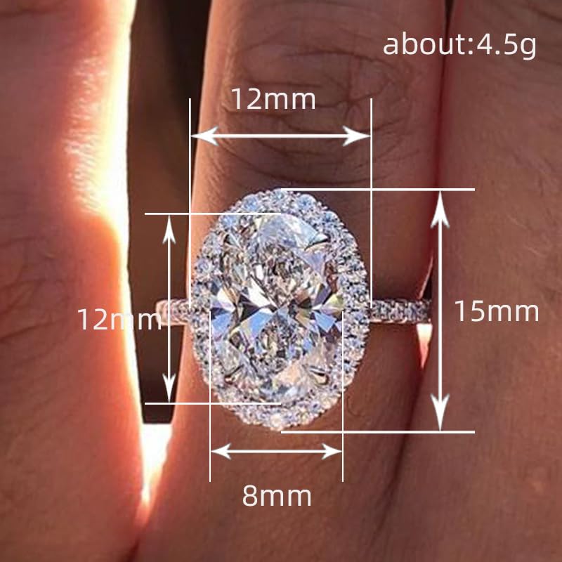 Sparkle 925 Sterling Silver Plated Halo Oval Cut Diamond Engagement Ring for Women Cubic Zirconia Wedding Ring Simulated Diamond Fashion Party Accessories Promise Ring Size 73