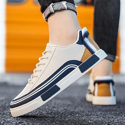 Men's Genuine Italian Leather Sneakers - Cushioned Breathable Street Style Shoes with Rubber Outsole