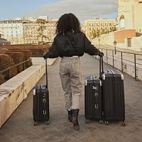 LEVEL8 Koffer Trolleys 3er Kofferset, Leicht ABS+ PC Handgepäck Hartschalen Rollkoffer Reisekoffer Erweiterbar, TSA, 4 Rollen, 55 cm/68 cm/78 cm, 36-42L/65L/104L (Schwarz, 20/24/28) – Ansicht 6