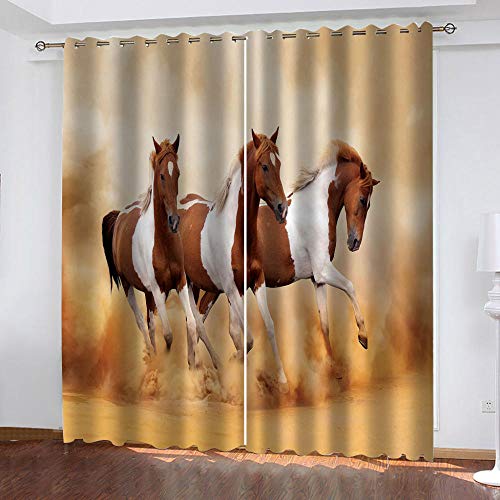 TTBBBB Lot de 2 Rideaux Occultants Cheval Animal du désert doré L 120 x H 140 cm Douceur Salon Moderne Thermique Isolant Bruits Polyester 2 Pièces pour Chambre Cuisine Pépinière Décoration Cover