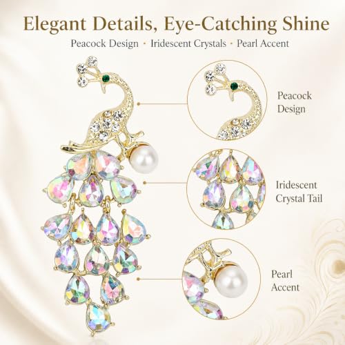 Image of Brooch Pin for Women Rhinestone Peacock Crystal Delicate Animal Brooch Lapel Pins Girls Fashion Jewelry Gift for Christmas Brooch Birthday Jewelry Gift