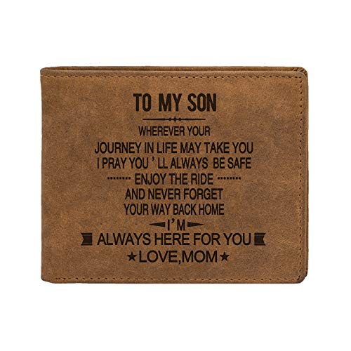 Customized Watches and Wallet for Husband,Personalized Natural Wooden Watch Genuine Leather Wallet Sets Gift for Husband Son Boyfriend (for Son from Mom)