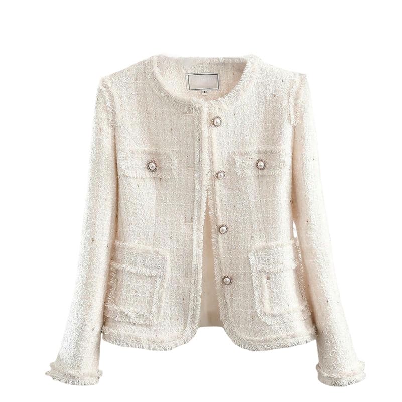 Veste en tweed bleu à franges pour femme, le style chic de vos matins d'automne