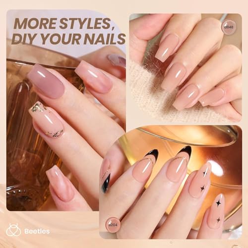 Image of Beetles Nude Gel Nail Polish Set - 6 Colors Neutral Nude Jelly Gel Nail Polish Kit Sheer Transparent Effect Soak Off UV DIY Dusky Mocha French Nail Art Manicure Gifts for Women