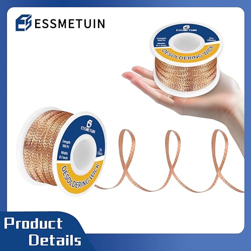 Essmtuin Solder Wick Braid 100Ft with Flux for Electronic, Desoldering Wick Braid Remover Solder, No-Clean Soldering Wick Used to Disassemble Electrical Components (WID 0.1in (2.5mm)