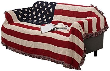 American Flag Throw Blankets Double Sided Cotton Woven Couch Throws Us Flag Tapestry red, 51"X71"inch