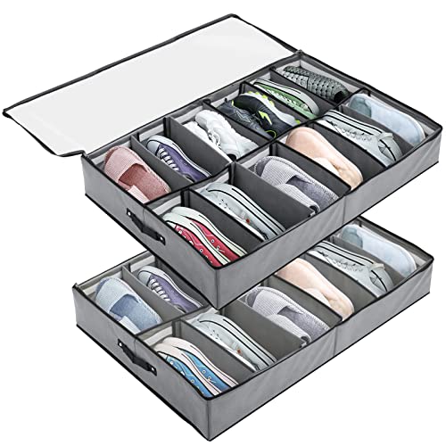 Zetsriten 2 Stück faltbarer Schuh-Organizer, faltbarer Stoff-Schuh-Organizer für Schrank, mit 10 Trennwänden, mit Doppelreißverschluss, mit robusten und atmungsaktiven Materialien, grau Cover
