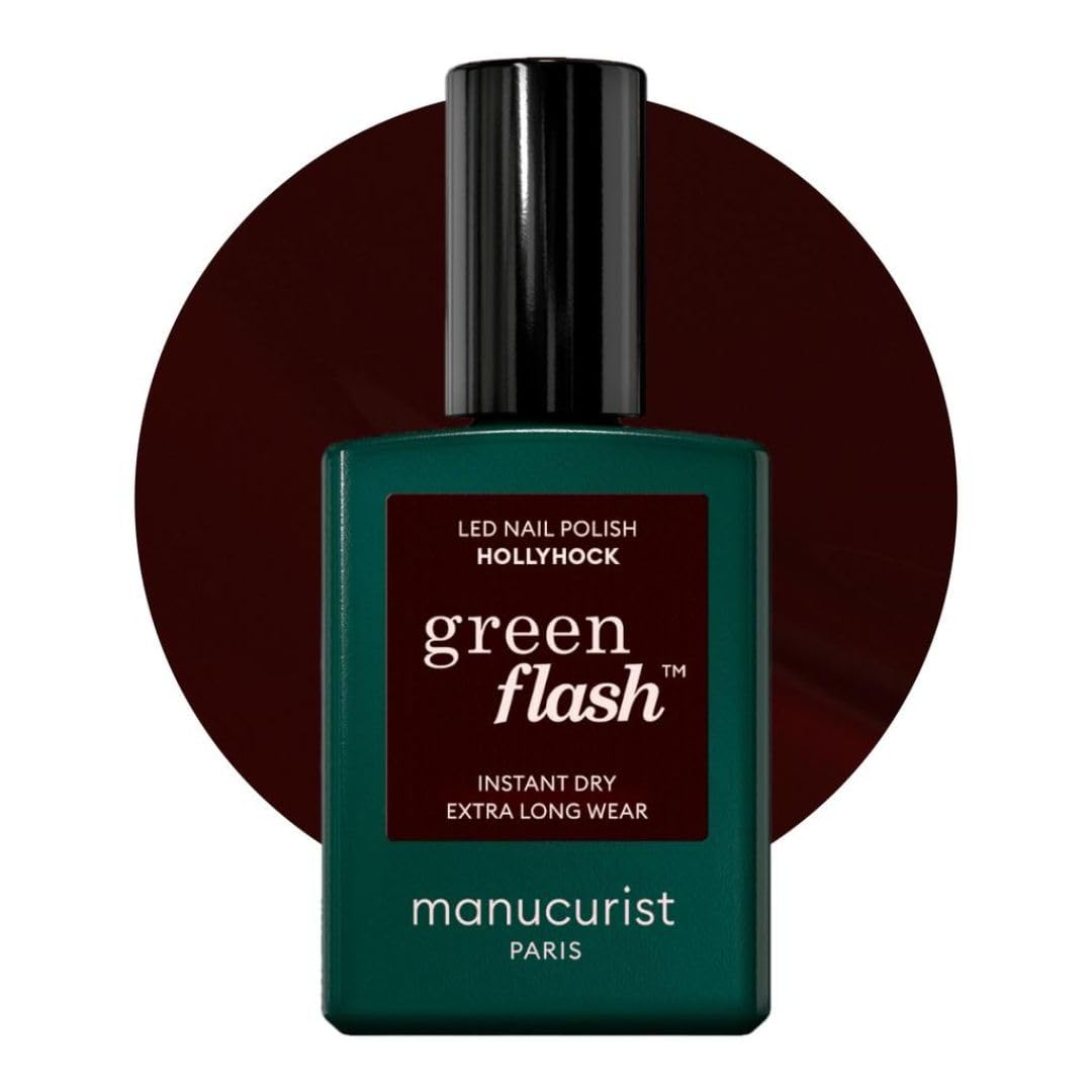 Manucurist Smalto Semipermanente Unghie Bordeaux Scuro Green Flash Hollyhock - Gel Unghie - 12-​free, bio-​based (84%) - Manicure Professionale - Made in France - 15 ml