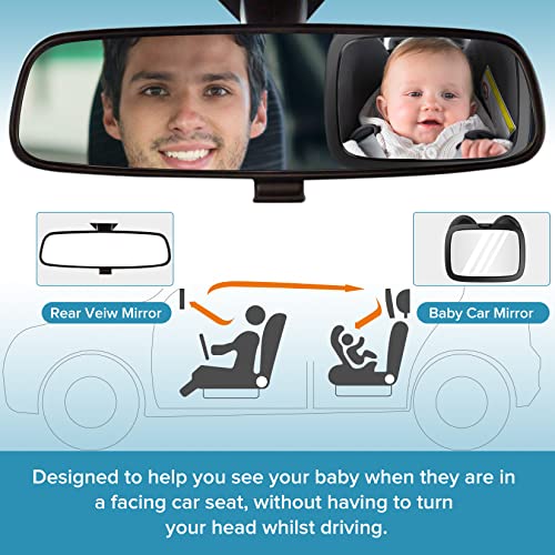Nusican 𝗨𝗽𝗴𝗿𝗮𝗱𝗲𝗱 Baby Car Safety Mirror, Car Seat Mirror For Rear Facing Toddler Infant Child With Wide Crystal Clear View, Shatterproof & Adjustable, Crash Tested & Certified For Safety #TOP2