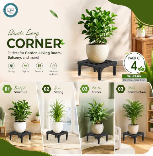 Image of DVI Heavy Duty Black Plant Stand | Pack of 4 | Strong, Durable, Rust-Proof | Supports Up to 200 Kg | Indoor & Outdoor Use | Pot Stand for Big Size Plants | All Weather Resistant Pot Stand