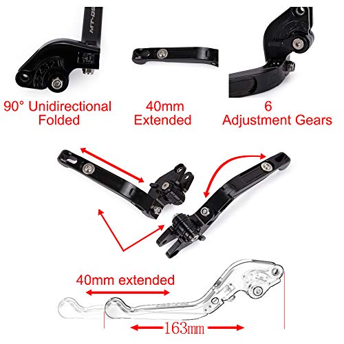 ZHUOWU Levier d'embrayage et de Frein Pliable et Extensible usiné CNC pour FJ-09 MT-09 Tracer FZ-09 MT-10 FZ1 FZ6 FAZER FZ6R FZ8 MT07 FZ07 XJ6N XJ6 Diversion XSR700 XSR900 XV 950 Racer