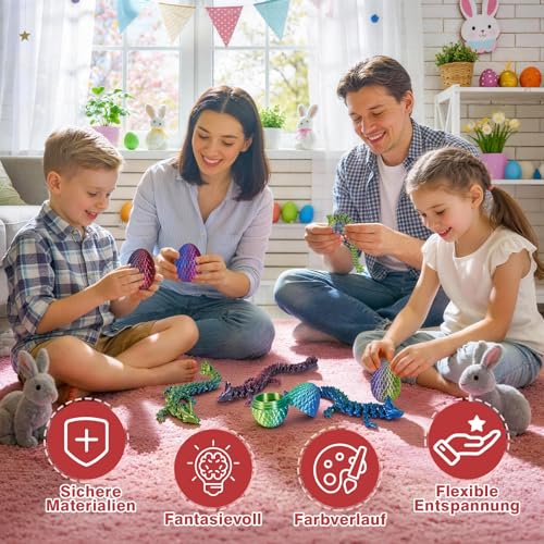 zhancydeal 4er Set 3D Drachenei mit Drache (7cm) – 13cm bewegliche Gelenke Drachen Spielzeuge, Kristall Drachen, Ostern Geschenke Kinder–Geeignet als Spielzeug ab 5/6/7/8/9 Jahre Jungen Mädchen