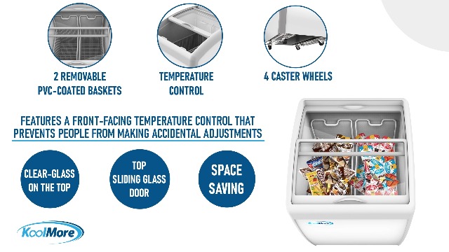 Image of KoolMore - MCF-6C Commercial Ice Cream Freezer Display Case, Glass Top Chest Freezer with 2 Storage Baskets and Clear, Sliding Lid, 5.7 cu. ft. Capacity, White