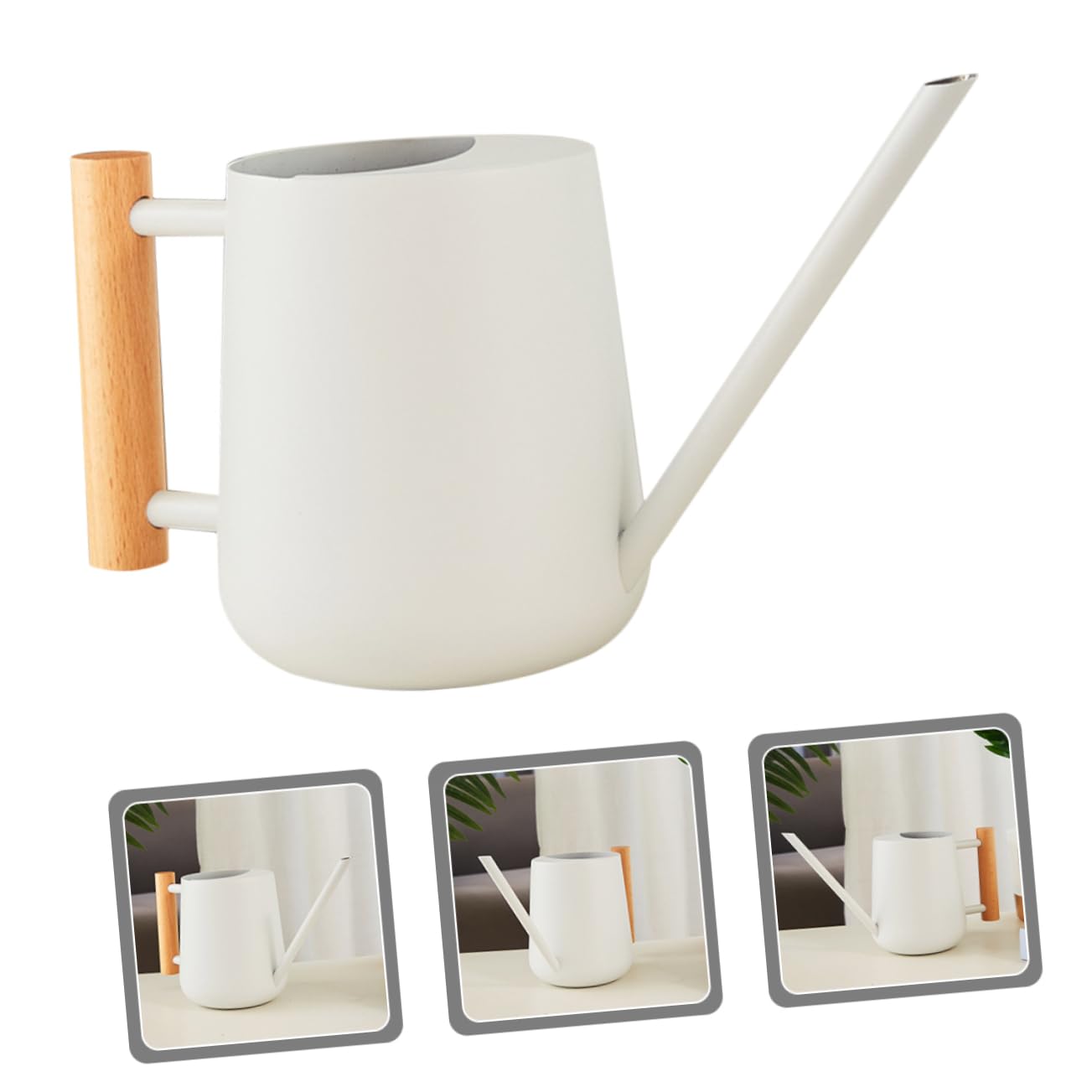 VANZACK Annaffiatoio in Ferro 900ml Becco, Impugnatura Ergonomica in Legno, Facile da Riempire, per Piante da Interno e Balcone