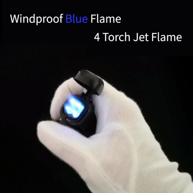 Encendedor Cigarloong con llama de 4 jets negro recargable miniatura 7