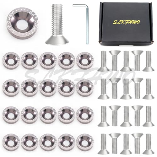 SLKFHWO 6063-T6 Hard Aluminum Alloy Fender Washer 20 Pieces CNC Precision Machining Bumper Engine Compartment JDM Car Accessories Engine Dress up kit（Titanium Gray）