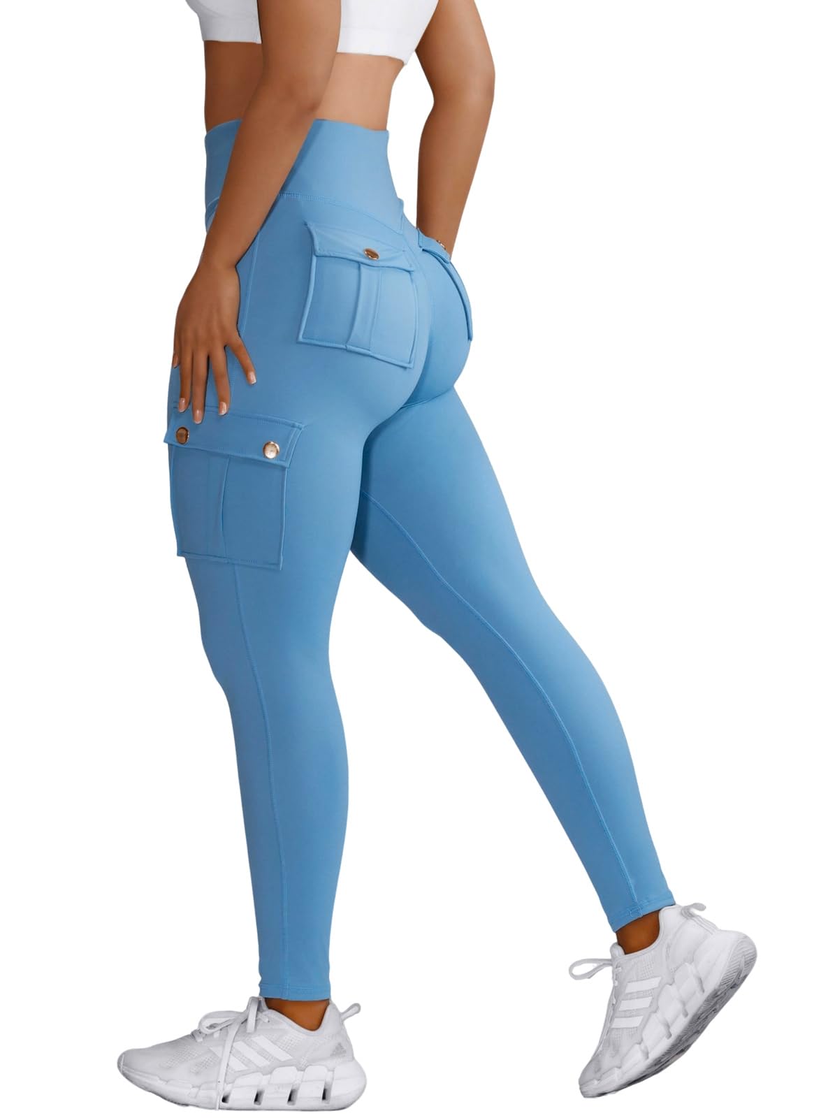 Nuofengkudu Sportlegging voor dames, hoge taille, zakken, stretch, joggen, hardlopen, gym, fitness, yoga, casual broek, L
