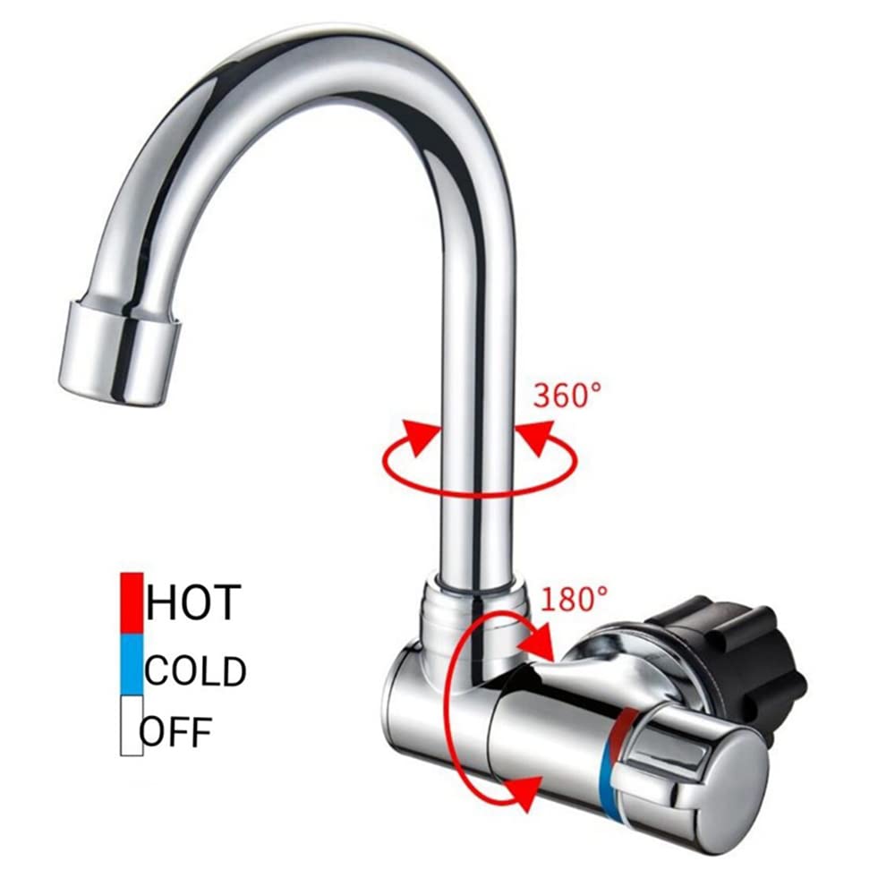 Riloer Rubinetto pieghevole in rame, rubinetto girevole a 360°, miscelatore acqua fredda e calda per camper