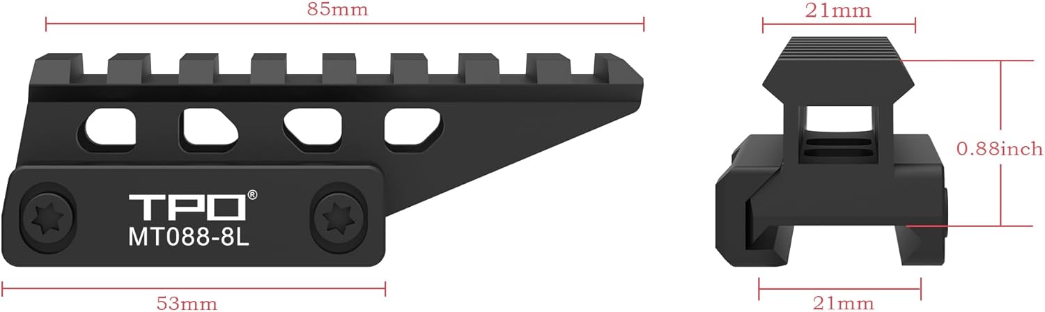 FSI Picatinny Rail Riser Mount Picatinny Red Dot Riser Mount 0.88“ Height 3.5" Long 8-Slot (MT088-8L)